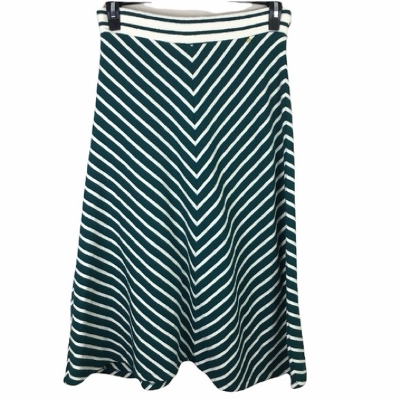 Anthropologie Harlyn Zali Chevron Striped Cotton Midi Skirt Medium Green Cream - Picture 16 of 16